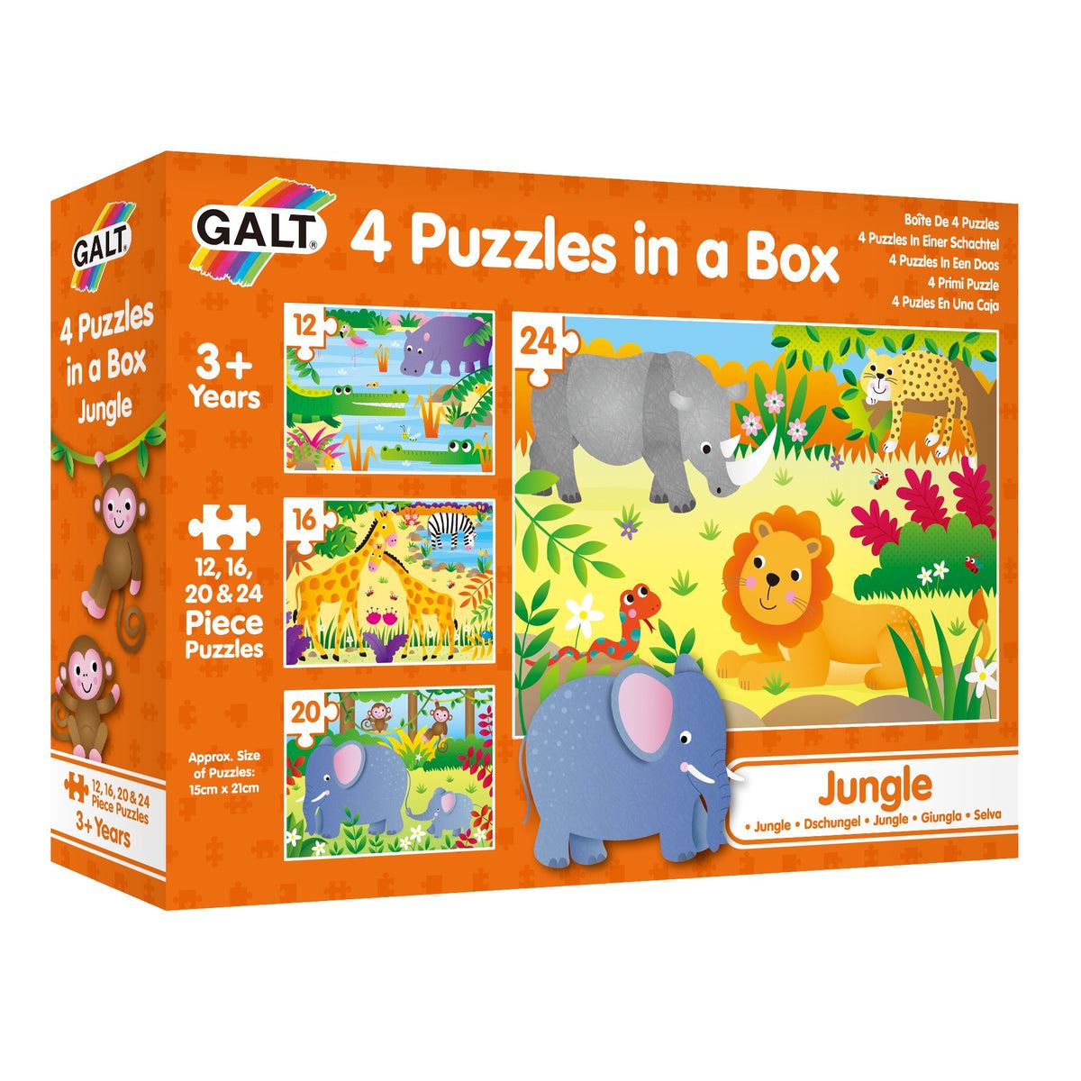 Galt Toys - 4 Jungle Puzzles In A Box - 12, 16, 20 & 24 Pieces