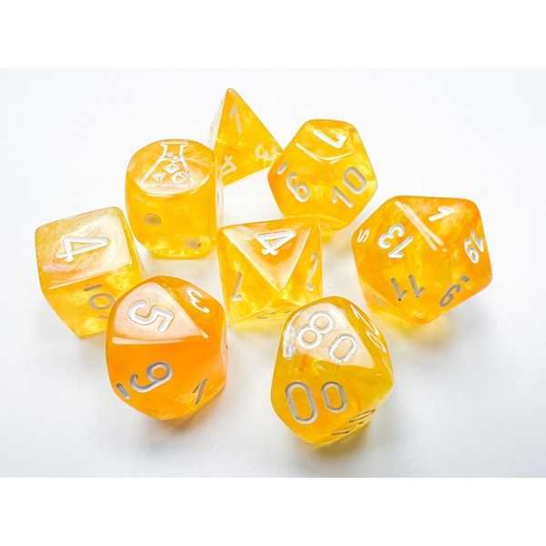 Chessex Borealis Polyhedral Canary/white Luminary 7-Die Set (with bonus die)