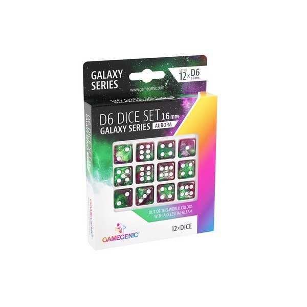 Gamegenic Galaxy Series - Aurora - D6 Dice Set 16 mm (12 pcs) Green/Purple