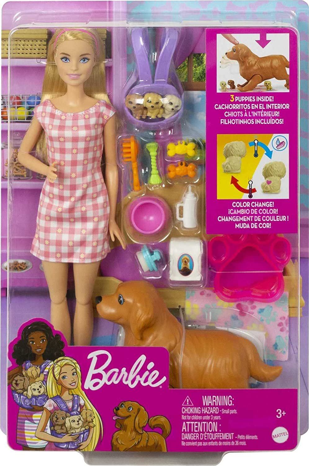 Barbie Doll and Newborn Pups Playset