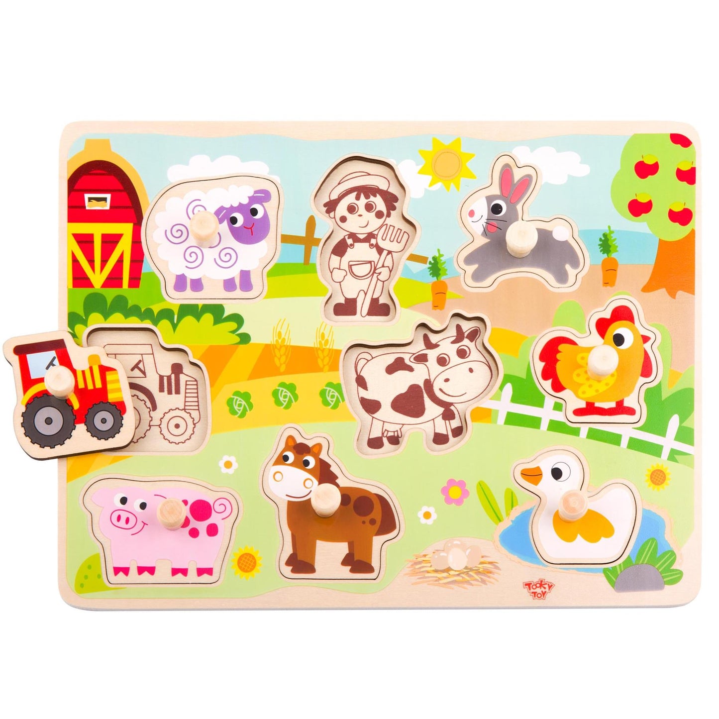 Tooky Toy Wooden Farm Peg Puzzle - 9 pieces