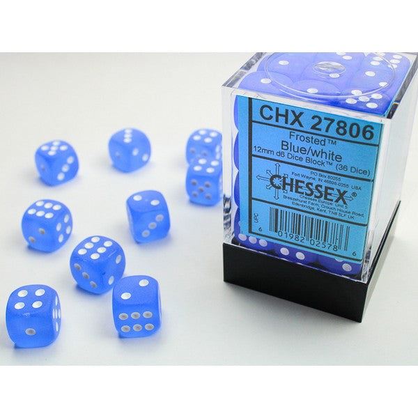 Chessex 12mm d6 Dice Block: Frosted Blue/white