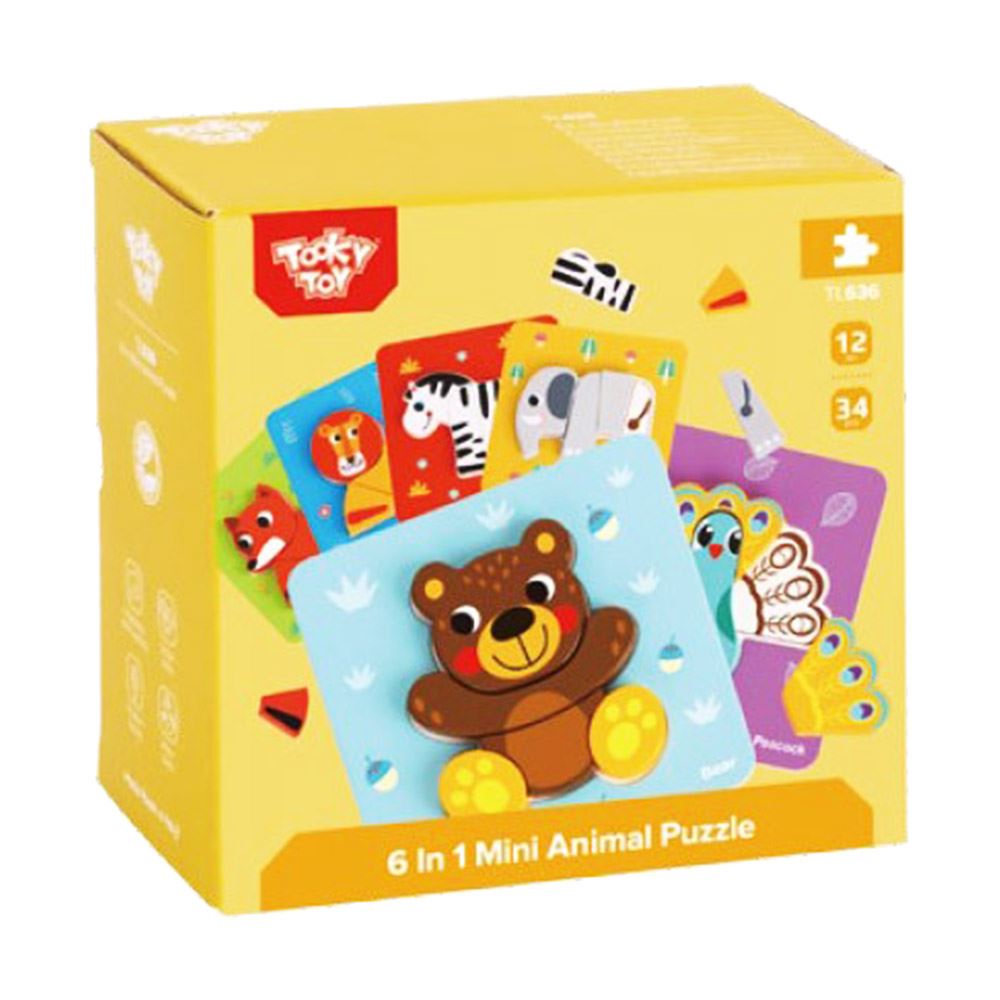 Tooky Toy 6-In-1 Wooden 6" Animal Puzzles