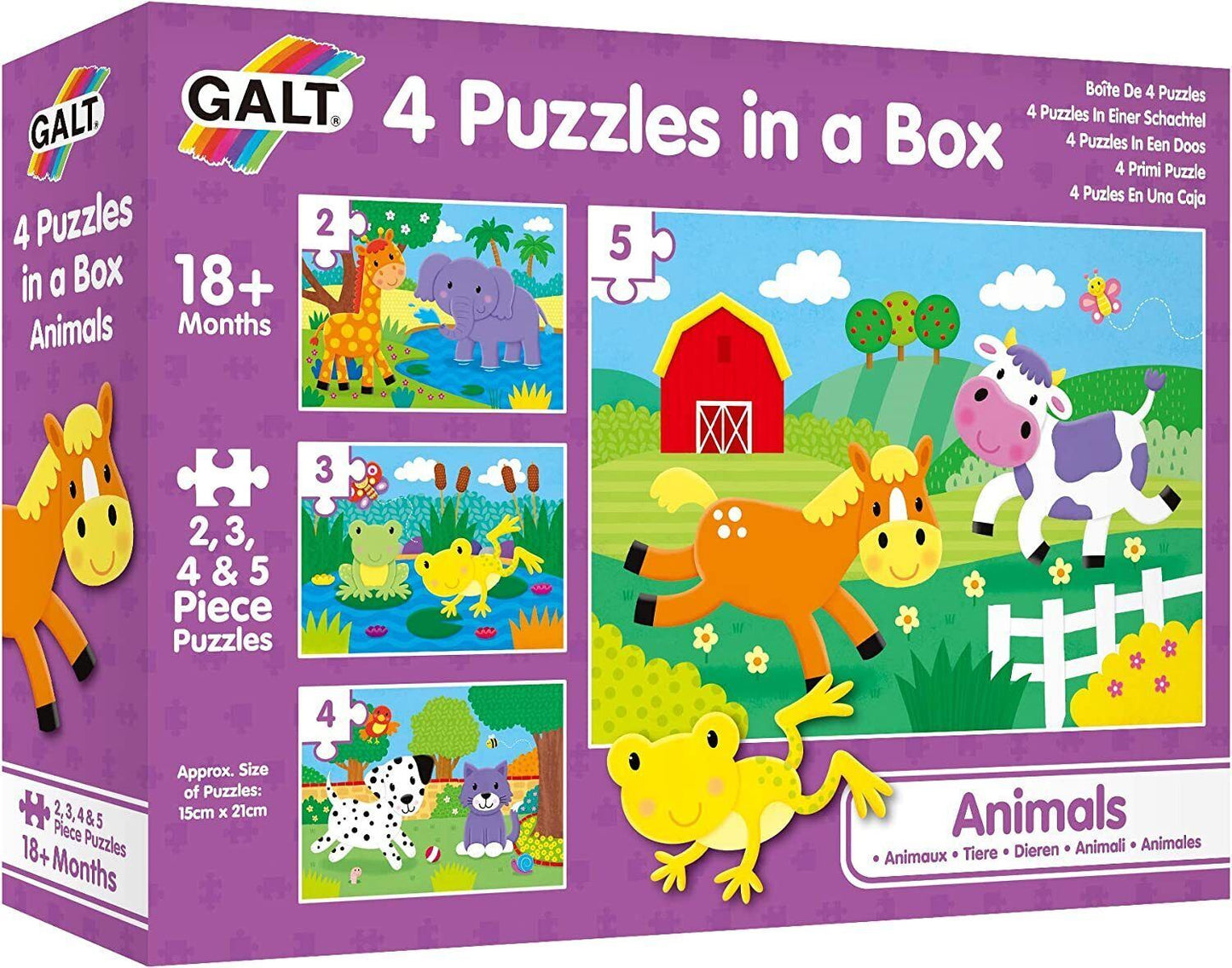 Galt Toys - 4 Animal Puzzles In A Box - 2, 3, 3 & 5 Pieces