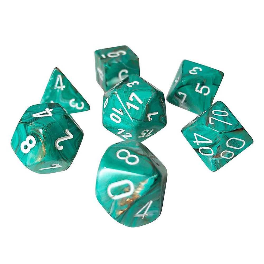 Chessex Poly 7 Set: Marble Oxi-Copper w/white Dice Set