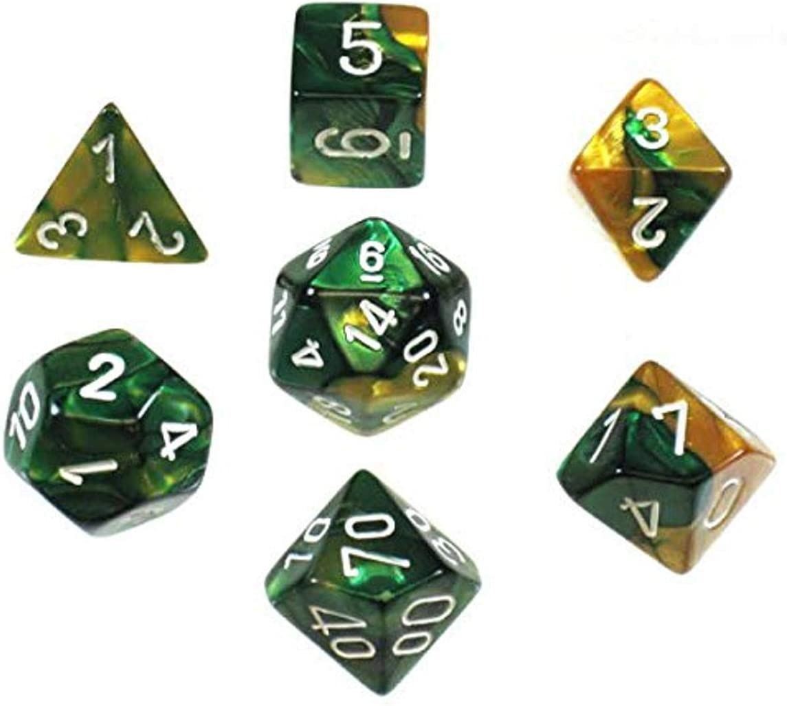 Chessex Gemini Poly 7 Set: Gold-Green/White Dice Set