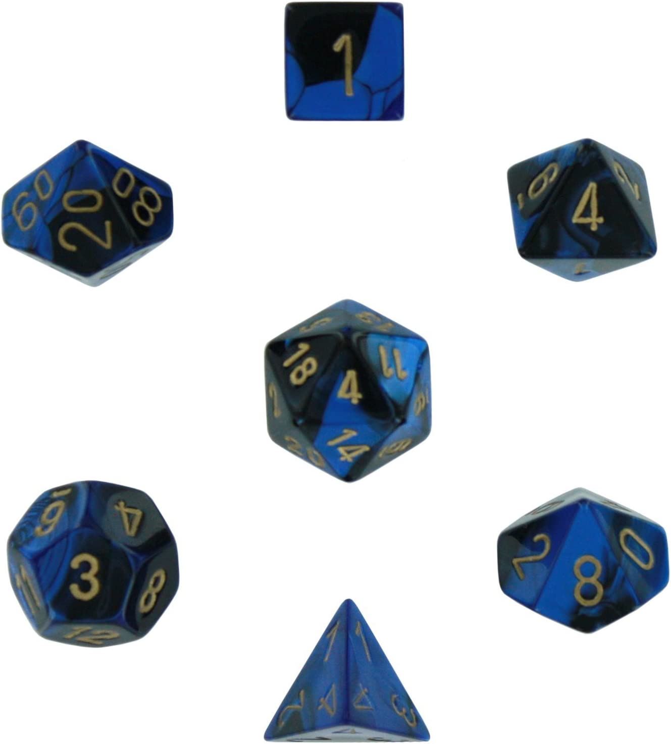 Chessex Gemini Poly 7 Set: Black-Blue/Gold Dice Set