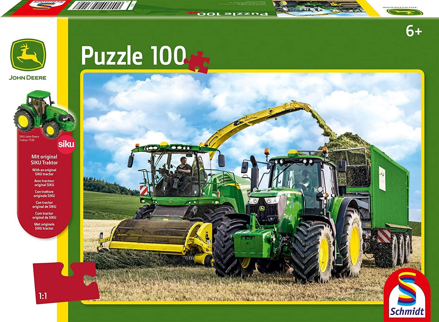John Deere: 649M Tractor with 8500i Harvester 100 Piece Jigsaw Puzzle With SIKU model