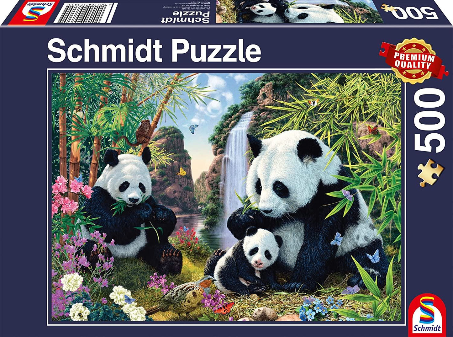 Panda Family at the Waterfall Jigsaw Puzzle - 500 Pieces