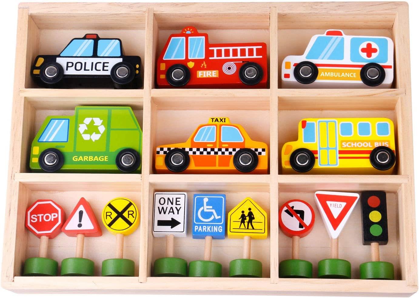 Tooky Toy Wooden Transportation & Street Signs Set