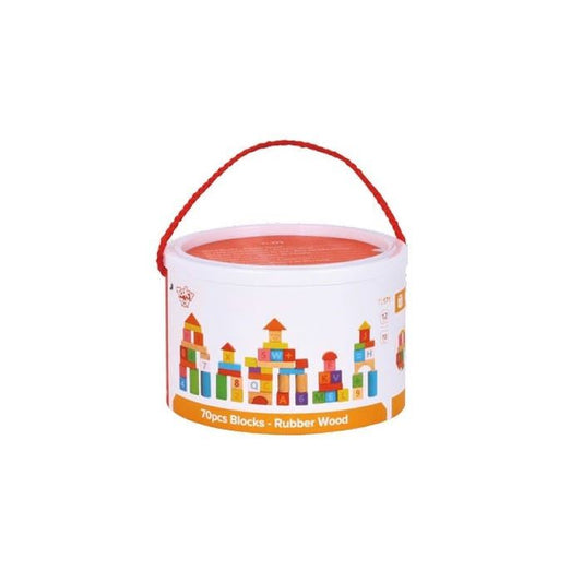 Tooky Toy Wooden Rubber Wood Blocks - 70 Pieces
