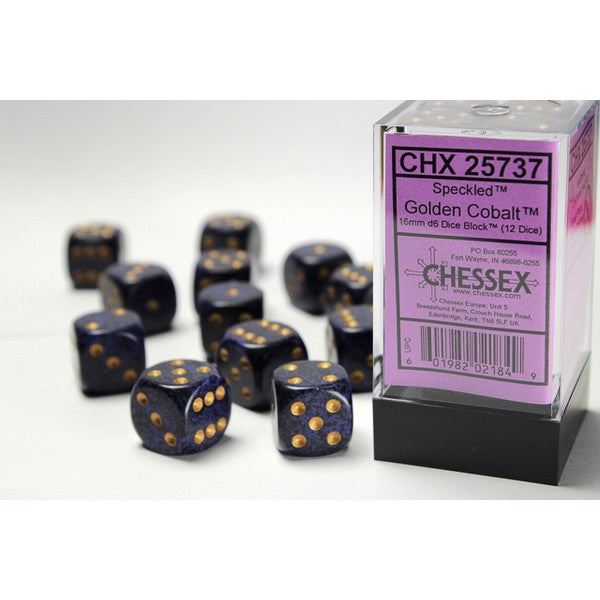 Chessex Golden Cobalt: Speckled D6 Set of 12 (16mm,pip)