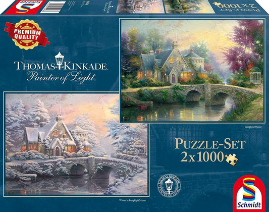 Thomas Kinkade: Lamplight Manor/Winter in Lamplight Manor 2-Pack Jigsaw Puzzle - 1000 Pieces