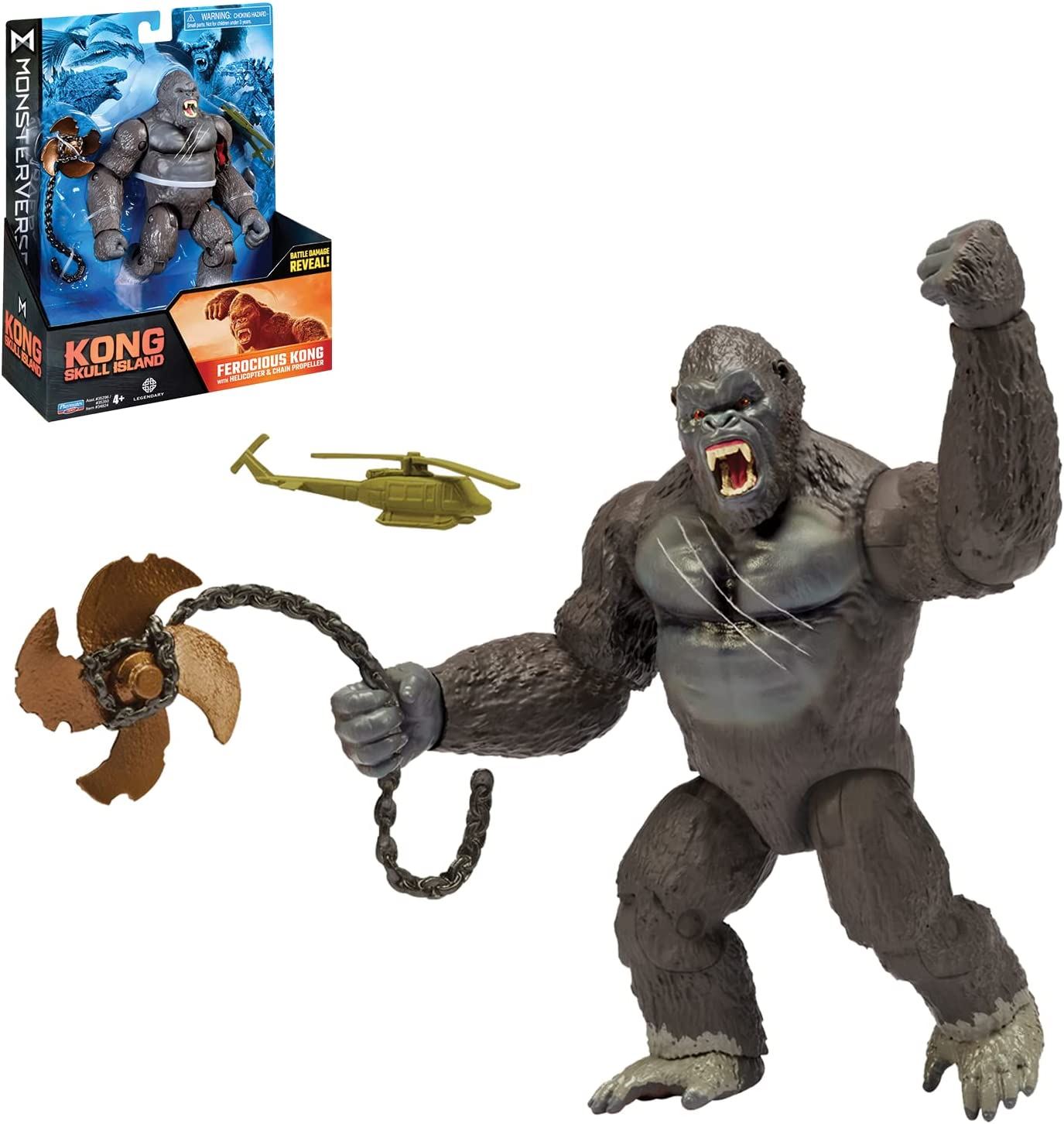 Monsterverse Kong:  Skull Island Ferocious Kong with Helicopter & Chain Propeller 6'' Figure