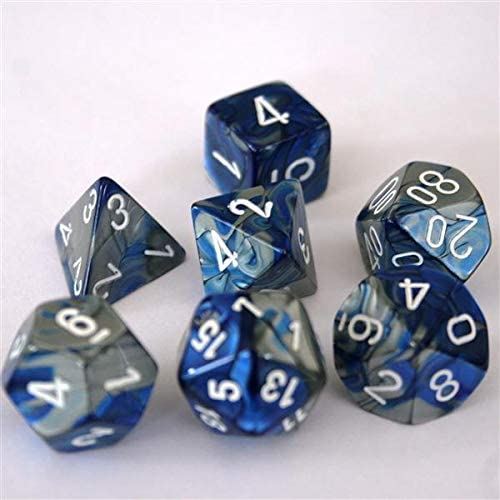 Chessex Gemini Poly 7 Set: Blue-Steel/White Dice Set