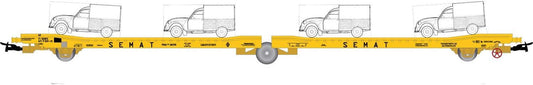 Electrotren RENFE 3-axle flat wagon Ladks grey loaded with 4 Citroen 2CV yellow Correos period IV