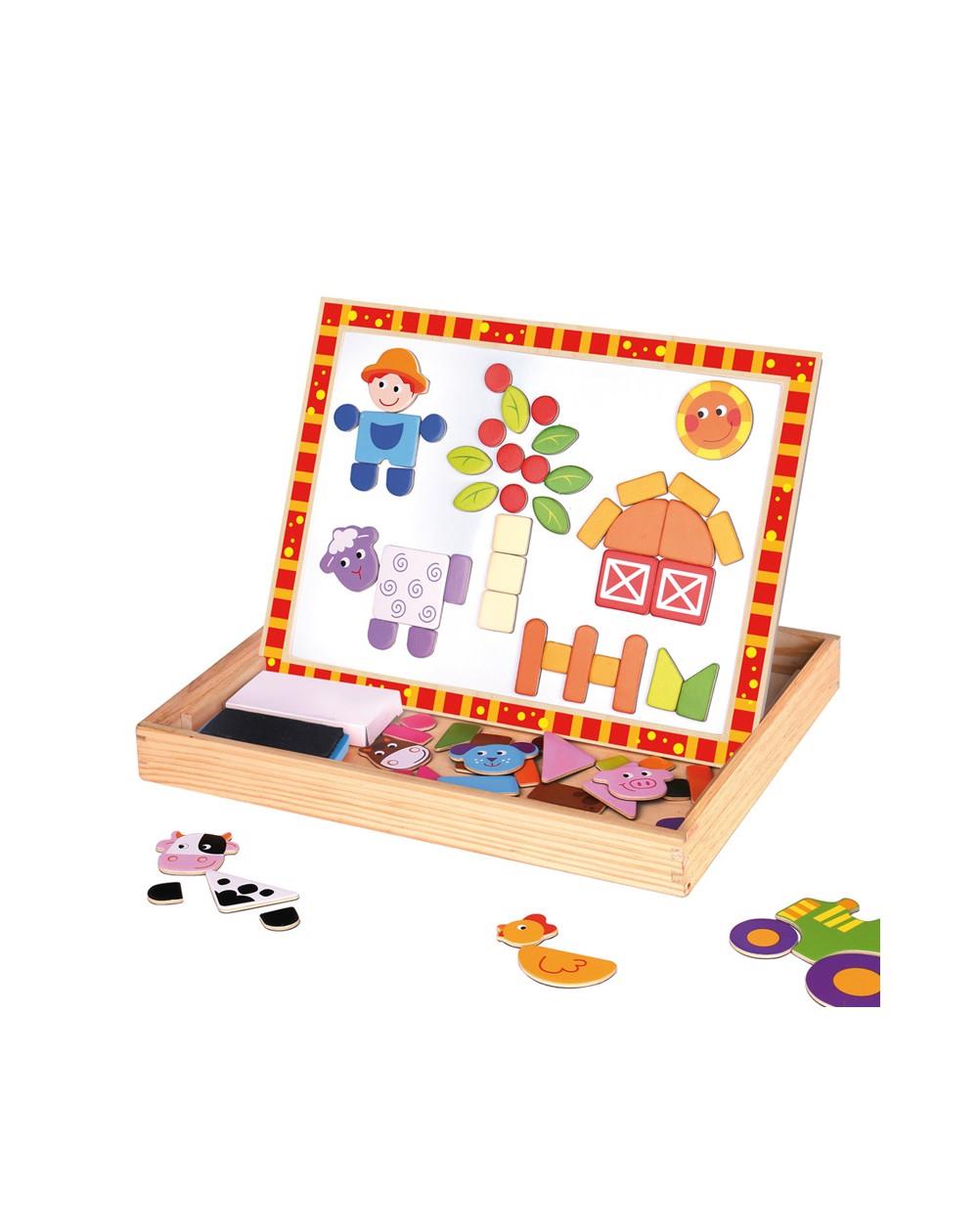 Tooky Toy Wooden Magnetic Double Sided Farm Activity Board