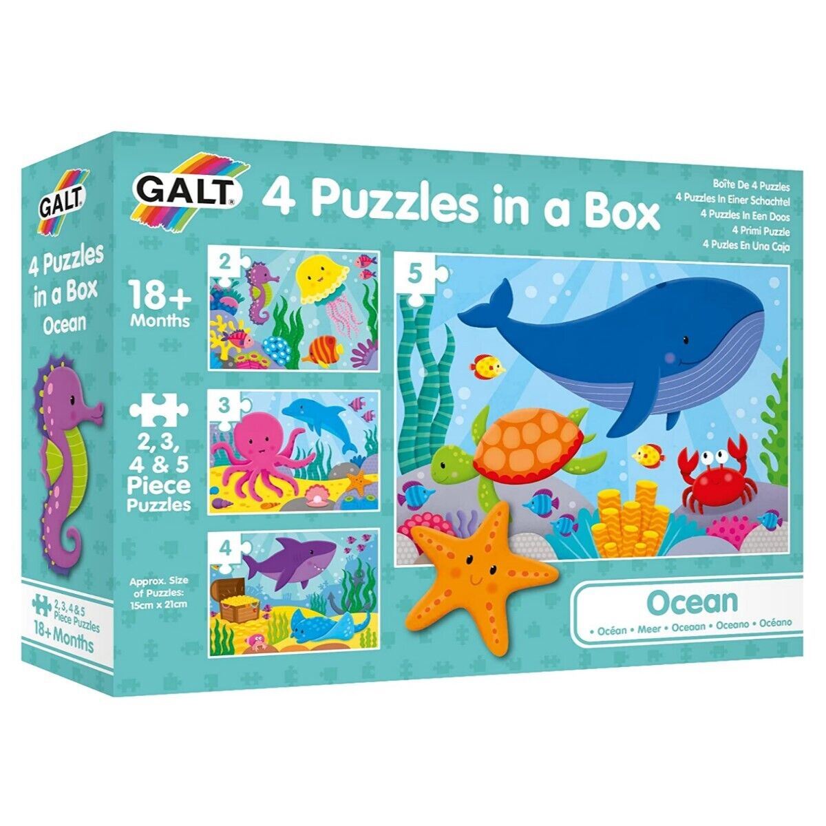 Galt Toys - 4 Ocean Puzzles in a Box - 2, 3, 3 & 5 Pieces
