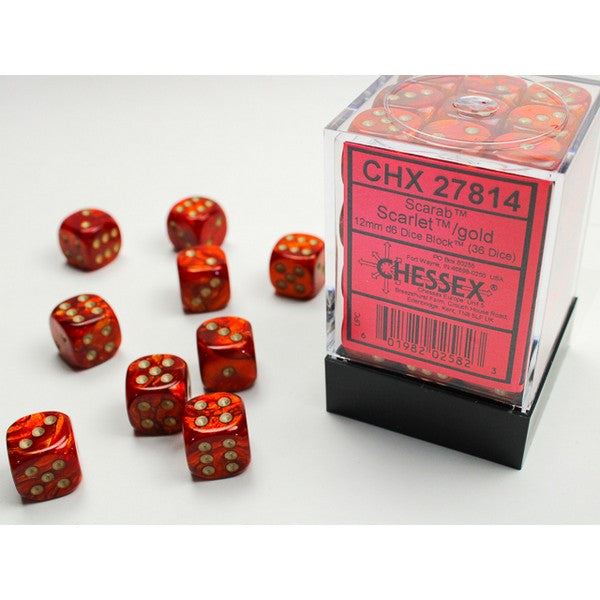 Chessex 12mm d6 Dice Block: Scarab Scarlet/gold