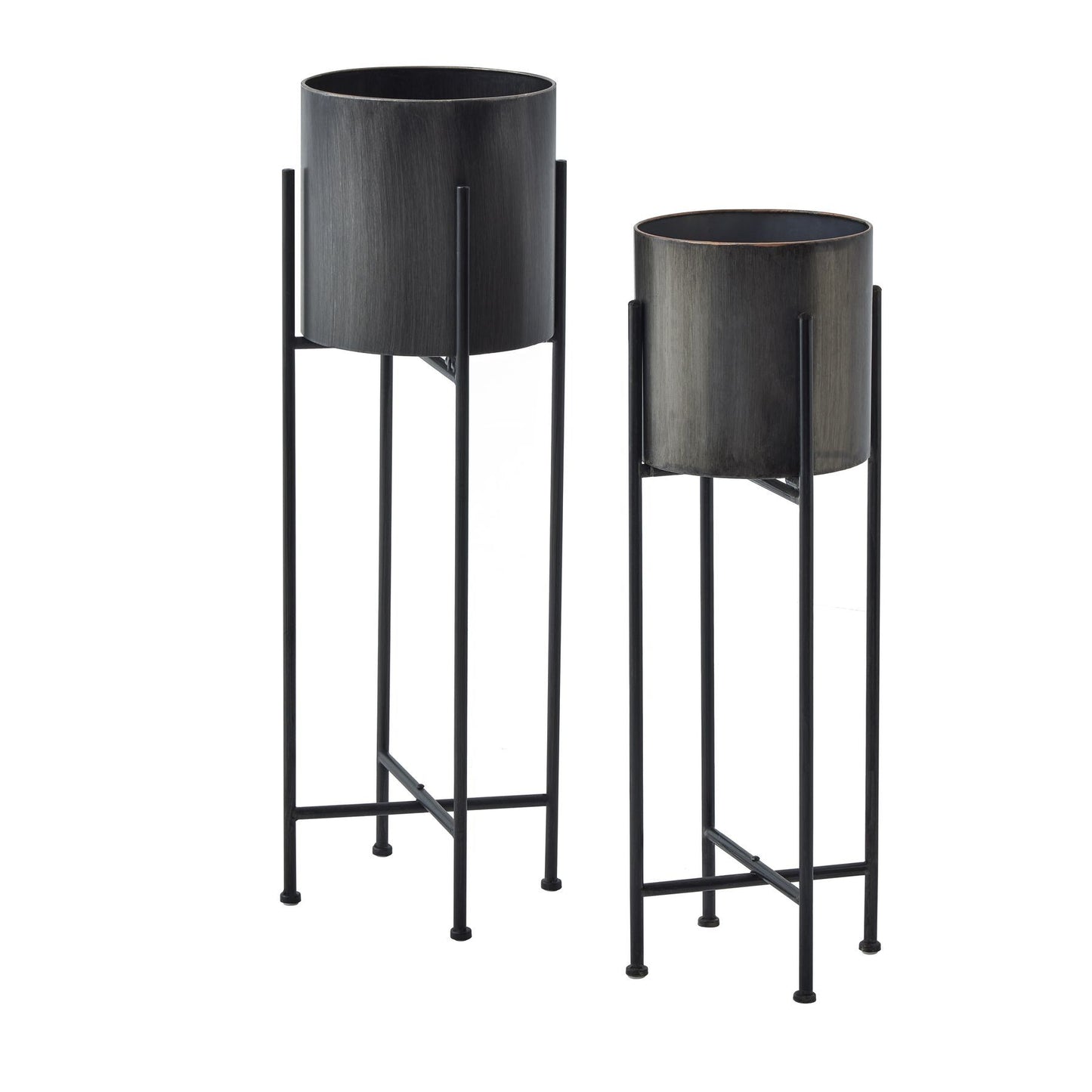 Cylindrical Planter On Black Frame Gun Metal Grey