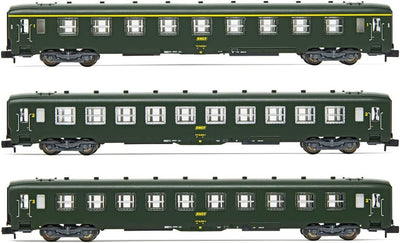 Arnold SNCF 3-unit pack DEV AO coaches A9 2 x B10 green with logo