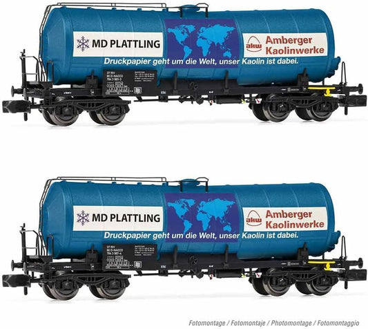 Arnold DB AG 2-unit pack 4-axle tank wagons blue livery Amberger Kaolinwerke period V-VI
