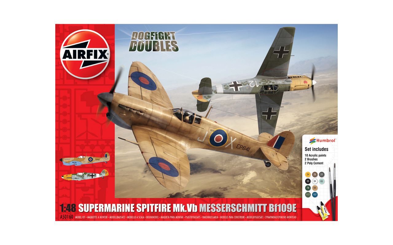 Airfix Scale Supermarine Spitfire MkVb Messerschmitt Bf109E Dogfight Doubles 1:48 Gift Set