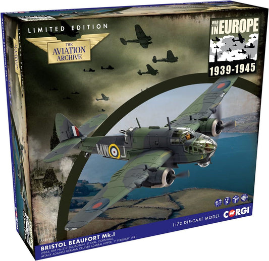 Corgi Bristol Beaufort Mk.1 MW-J 217 Sqn RAF St. Eval Cornwall England February 1st 1941 ??dmiral Hipper??Attack Diecast Model