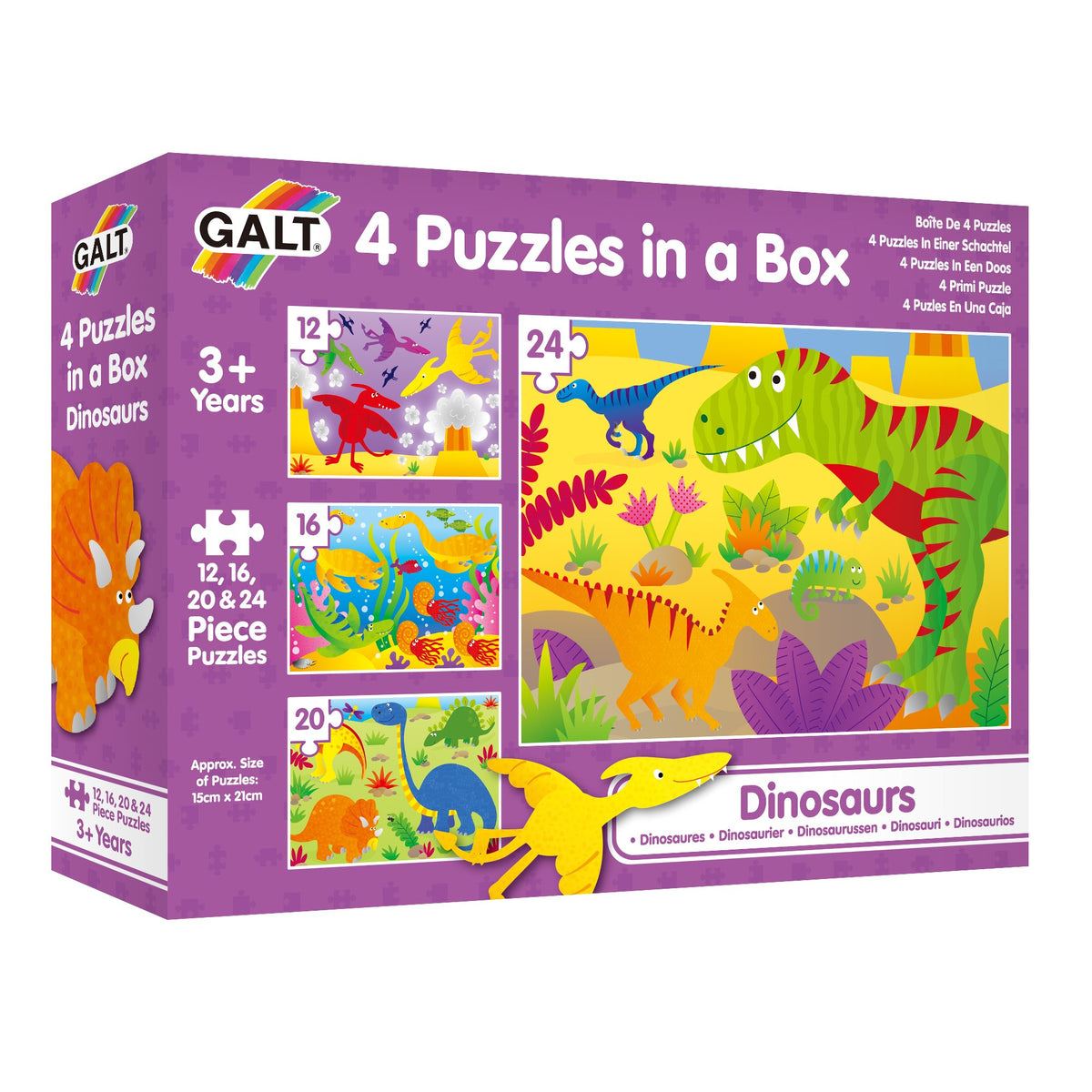 Galt Toys - 4 Dinosaur Puzzles In A Box - 12, 16, 20 & 24 Pieces