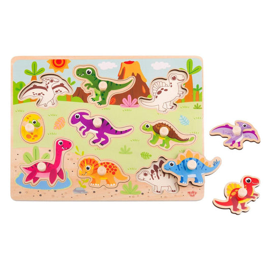 Tooky Toy Wooden Dinosaur Peg Puzzle - 9 pieces