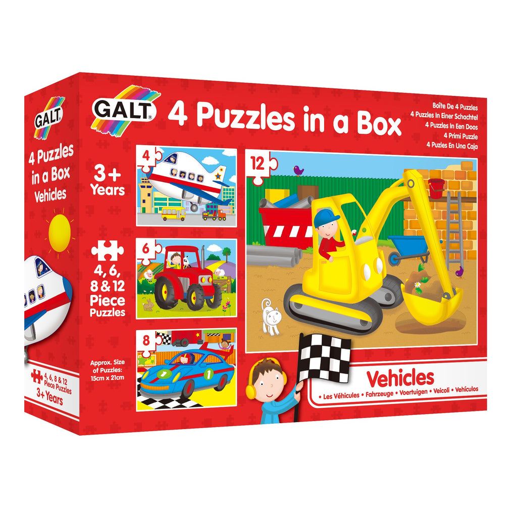 Galt Toys - 4 Vehicle Puzzles In A Box - 4, 6, 8 & 12 Pieces