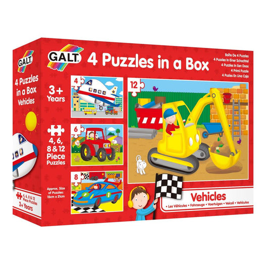 Galt Toys - 4 Vehicle Puzzles In A Box - 4, 6, 8 & 12 Pieces