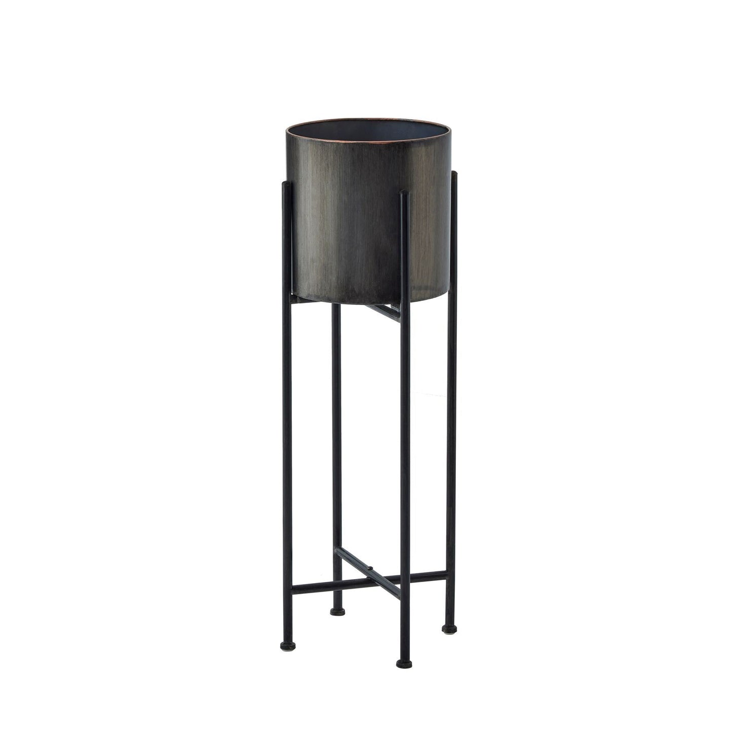 Cylindrical Planter On Black Frame Gun Metal Grey