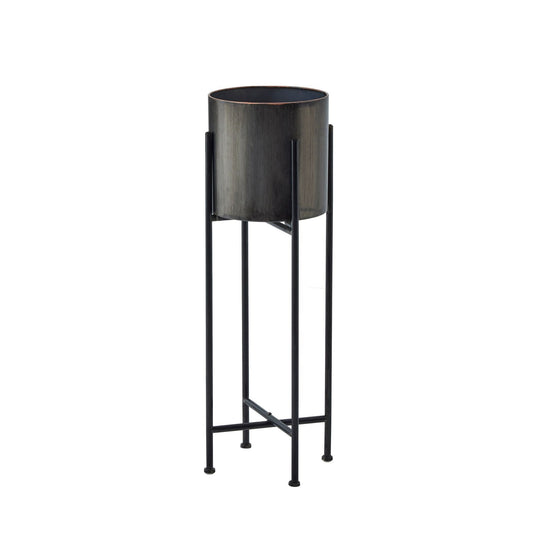 Cylindrical Planter On Black Frame Gun Metal Grey
