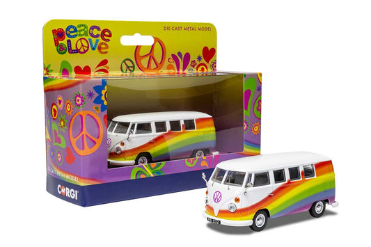 Corgi Volkswagen Campervan Peace Love and Rainbows Diecast Model