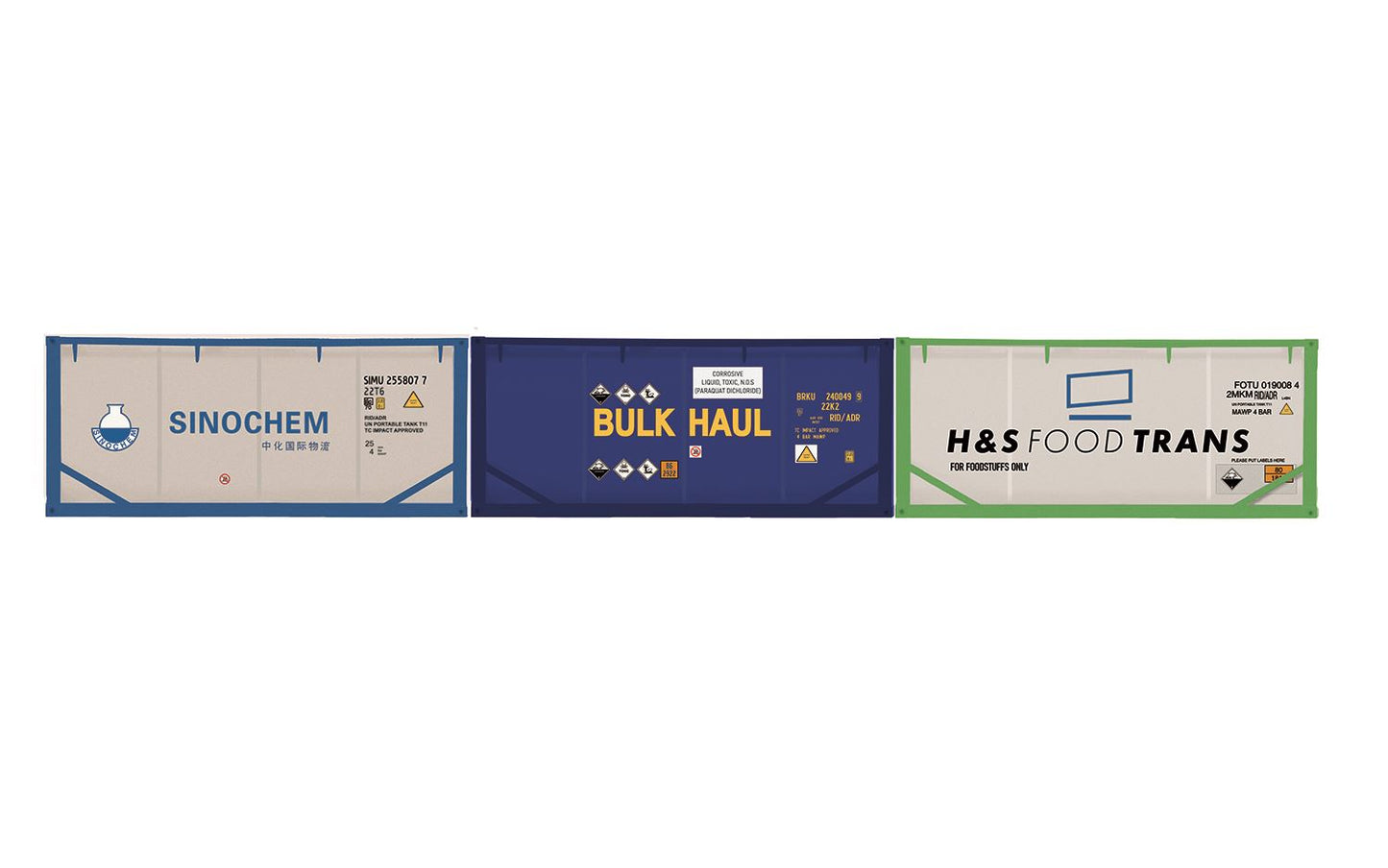 Hornby Sinochem, Bulk Haul & H&S Foodtrans, Container Pack, 3 x 20' Tanktainers - Era 11