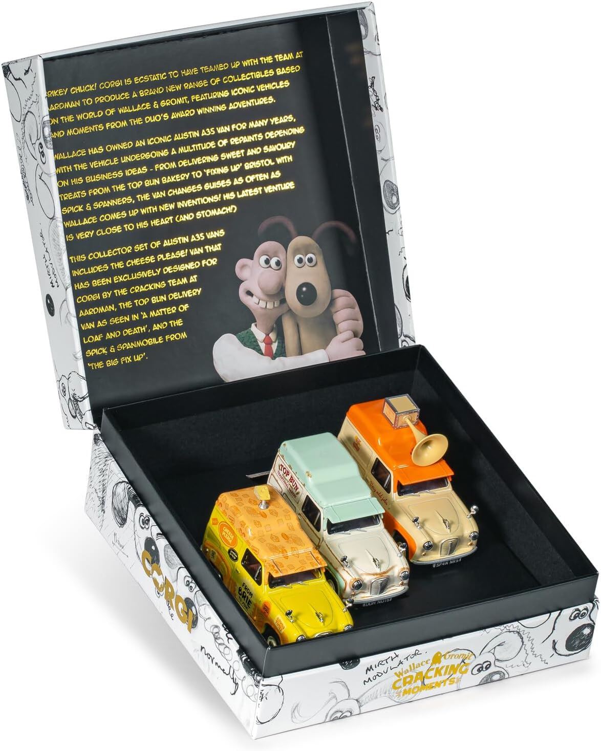 Corgi Wallace & Gromit Austin A35 Van Collection - Cheese Please!, Top Bun, Spick & Spanmobile Diecast Models