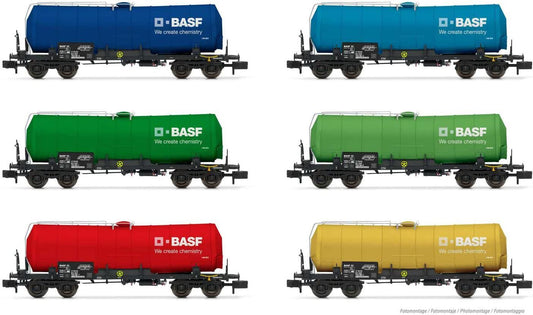 Arnold D-BASF 6 Unit Tank Wagons in Different Colours Period VI