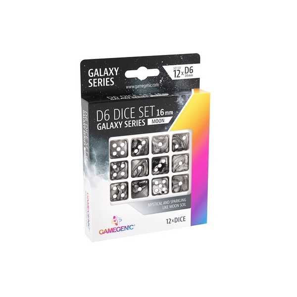 Gamegenic Galaxy Series - Moon - D6 Dice Set 16 mm (12 pcs) Black