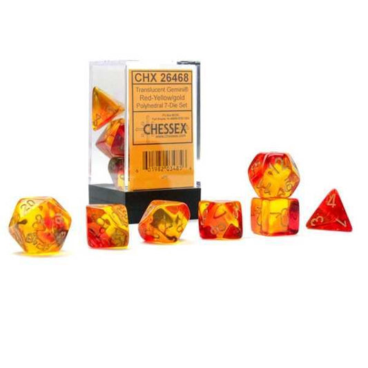 Chessex Gemini Polyhedral Translucent Red-Yellow/gold 7-Die Set