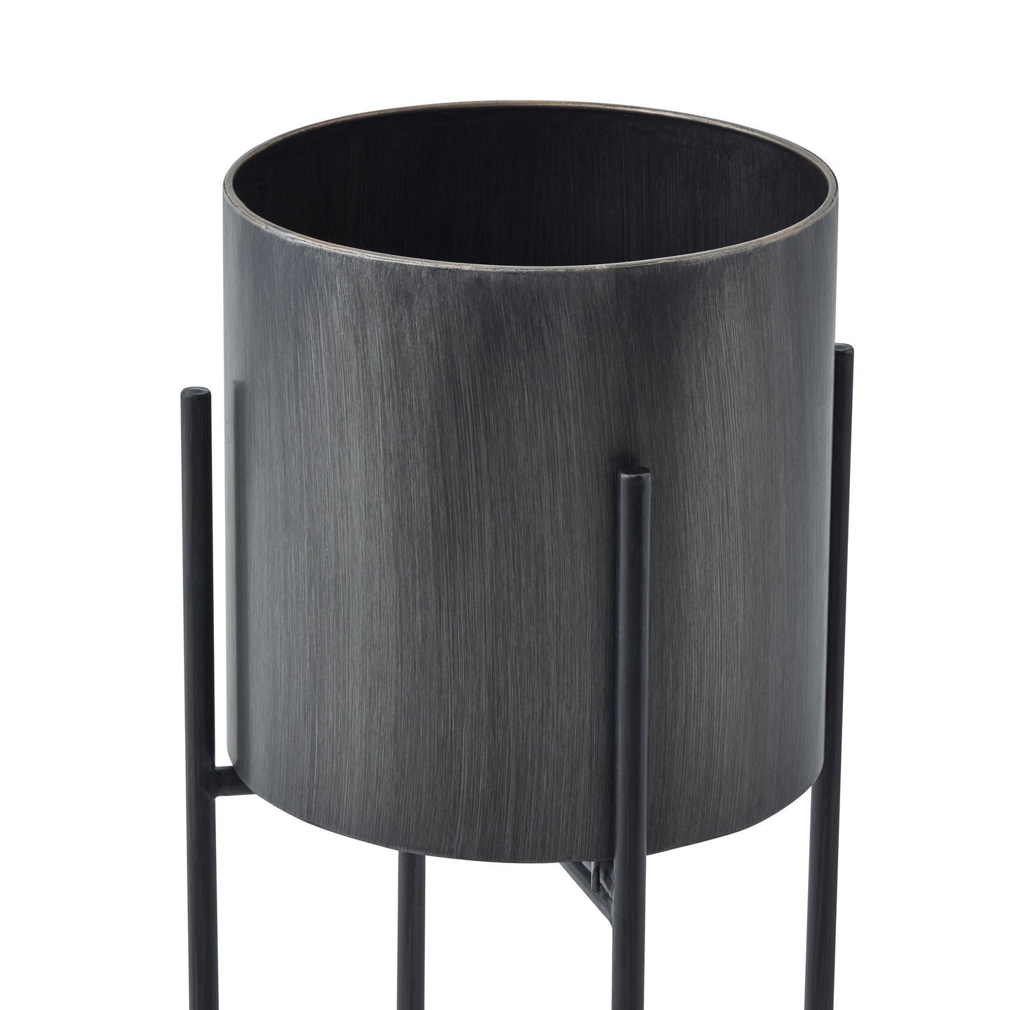 Cylindrical Planter On Black Frame Gun Metal Grey
