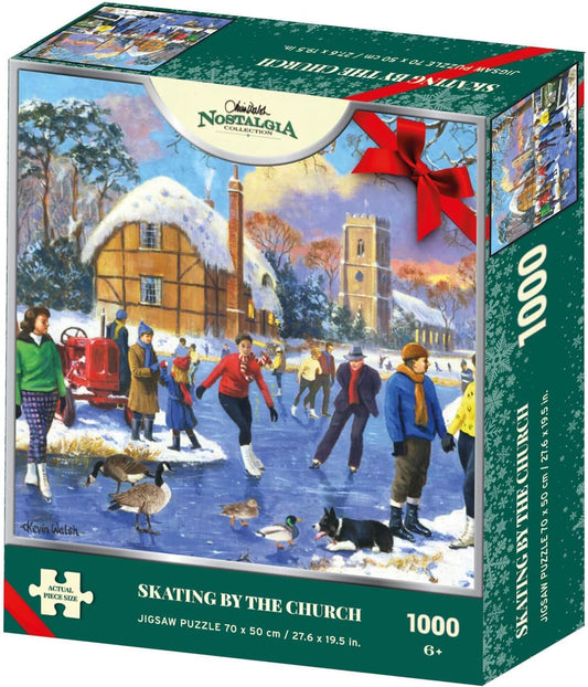 Kevin Walsh Christmas Xmas Nostalgia Skating By The Church 1000 Piece Jigsaw Puzzle