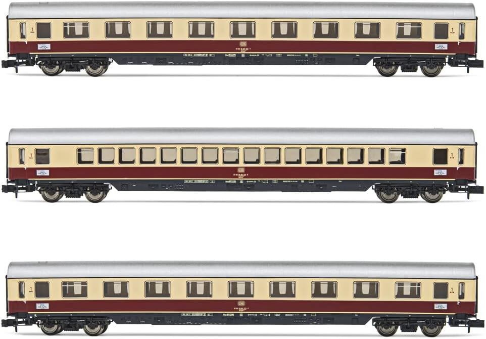 Arnold DB 3-unit pack coaches TEE Bavaria Apm121 Avm111 and ARDm106 red beige livery period IV 70s
