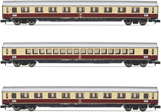 Arnold DB 3-unit pack coaches TEE Bavaria Apm121 Avm111 and ARDm106 red beige livery period IV 70s