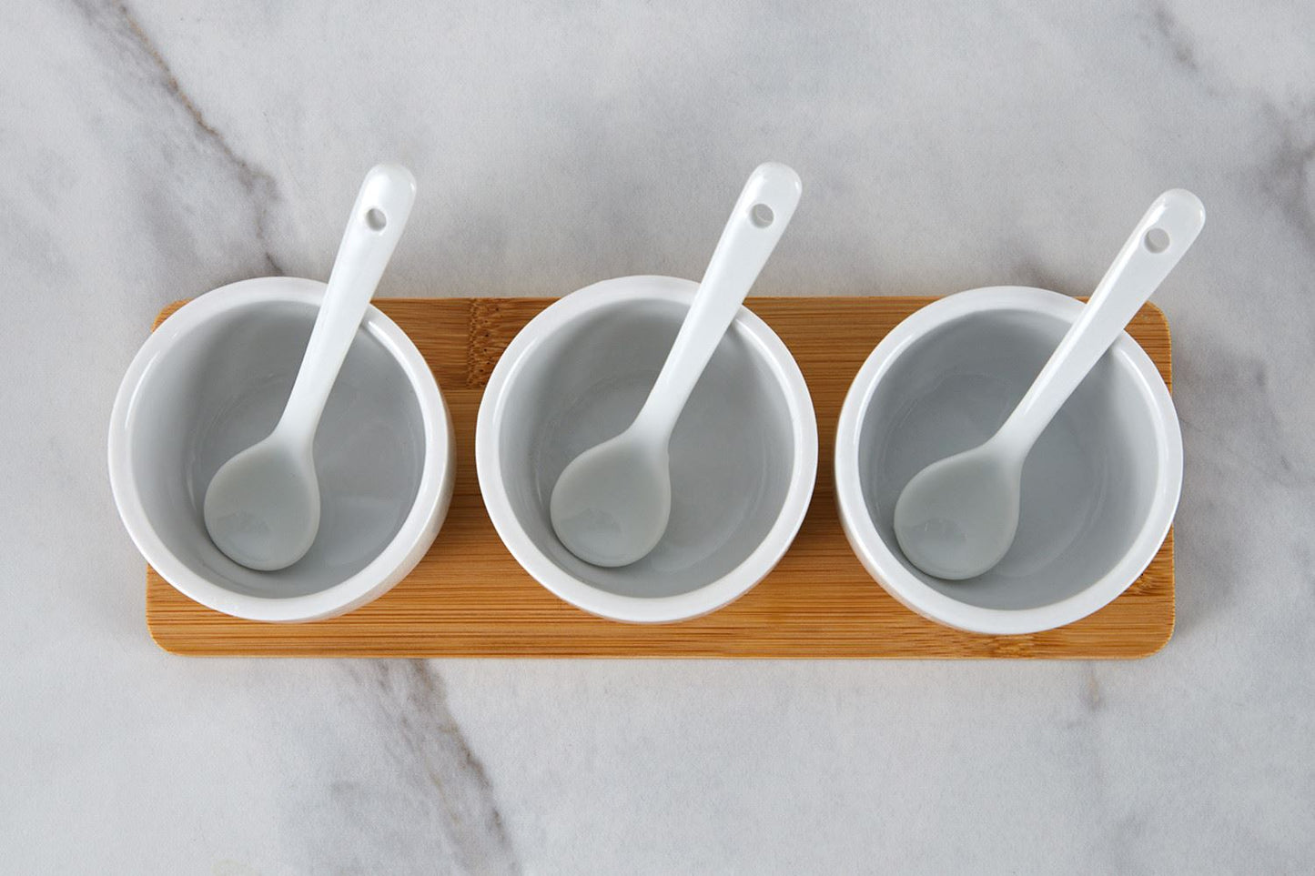 3 Dip Serving Bowls With Bamboo Tray