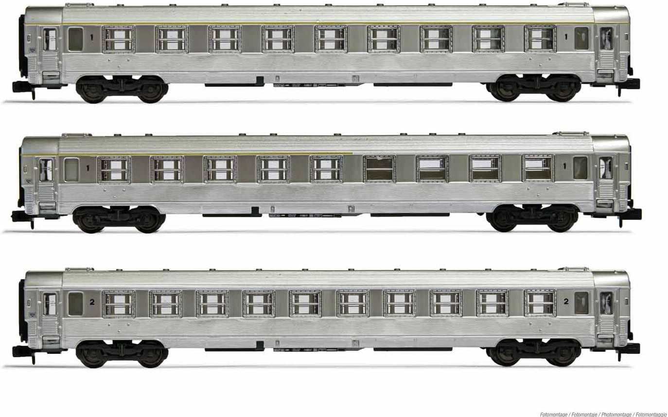 Arnold SNCF 3-unit pack DEV Inox Coaches A9 A5 Bar Coach and B10