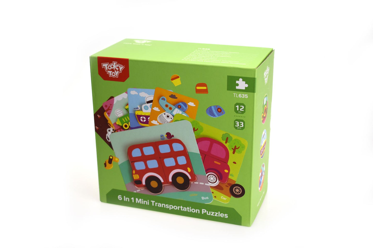 Tooky Toy 6-In-1 Wooden 6" Transportation Puzzles