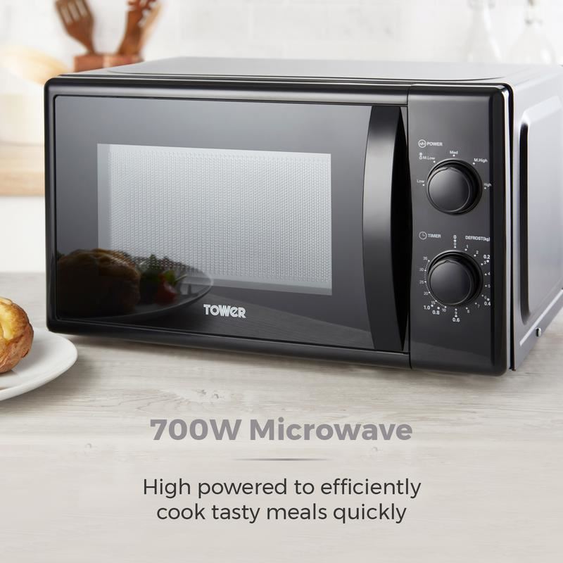 Tower Black 20 Litre 700W Manual Microwave