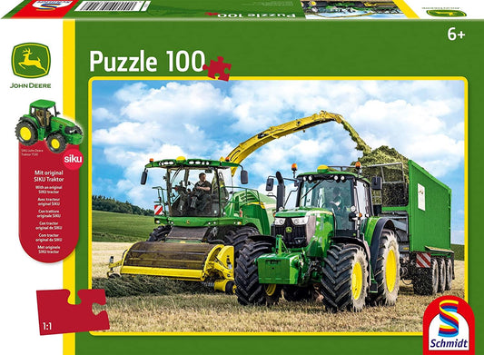 John Deere: 649M Tractor with 8500i Harvester 100 Piece Jigsaw Puzzle With SIKU model