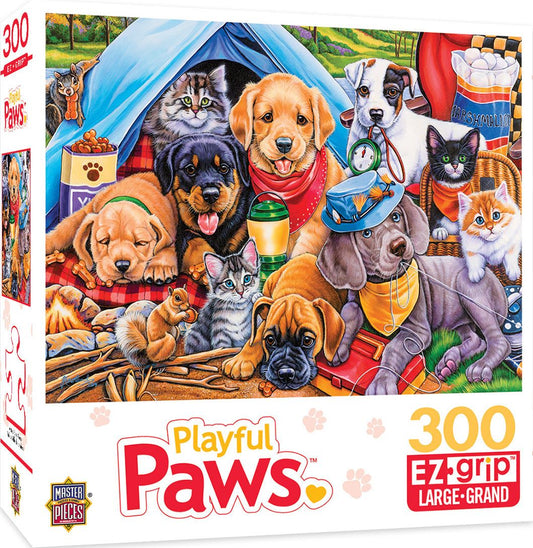 Masterpieces Puzzle Playful Paws Camping Buddies Ez Grip Puzzle 300 piece jigsaw puzzle